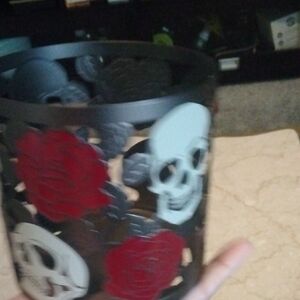 Black and Red Skull and Rose Candle Holder